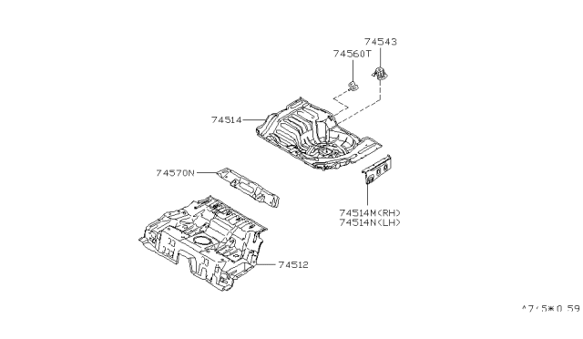 2001 Infiniti G20 Floor-Rear,Front Diagram for 74512-3J630