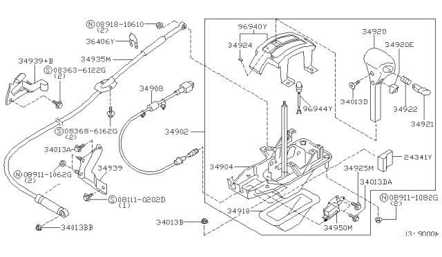 2002 Infiniti G20 SHIFTER Screw Diagram for 34972-1E600