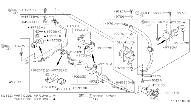 2000 Infiniti G20 Power Steering Tube Assembly Diagram for 49726-7J101