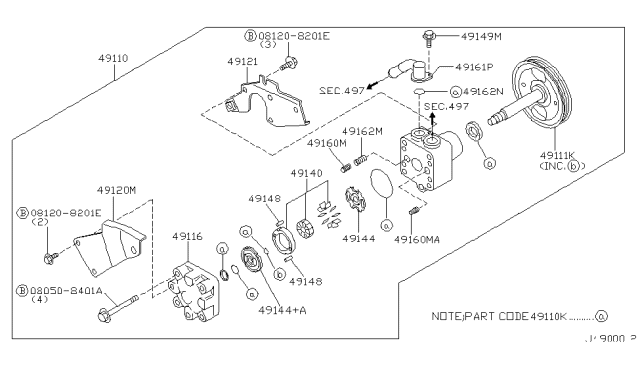 2000 Infiniti G20 Plate-Side,Power Steering Pump Diagram for 49144-6C910