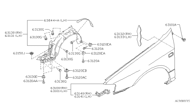 2001 Infiniti G20 Front Fender & Fitting Diagram 1