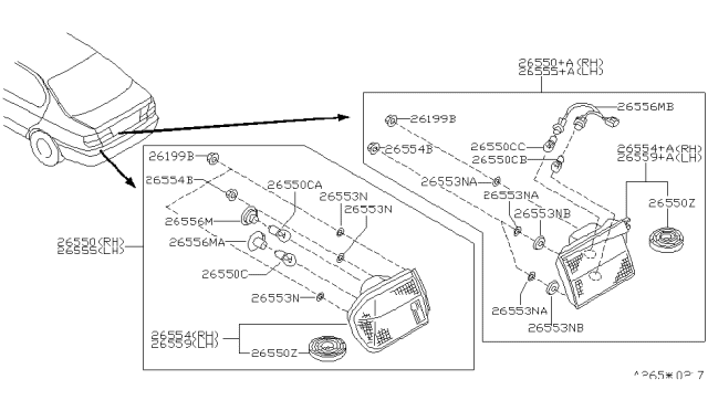 2001 Infiniti G20 Lamp Re Combination RH Diagram for 26550-6J028