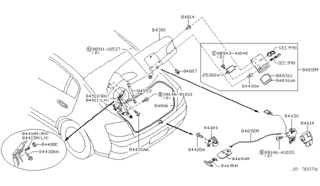 2003 Infiniti G35 STOPPER-Trunk Lid Hinge,R Diagram for 84410-AM800