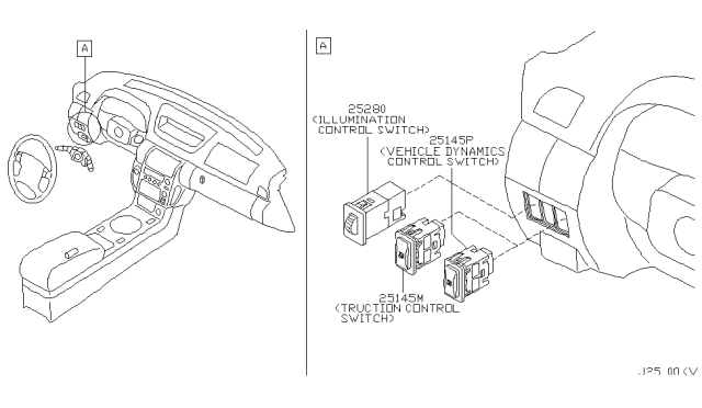 2003 Infiniti G35 Switch Assembly-Traction Control Diagram for 25145-AL500