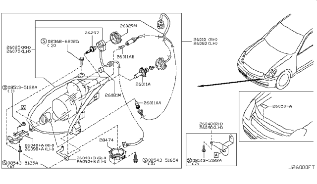 2006 Infiniti G35 Right Headlight Assembly Diagram for 26010-AM826