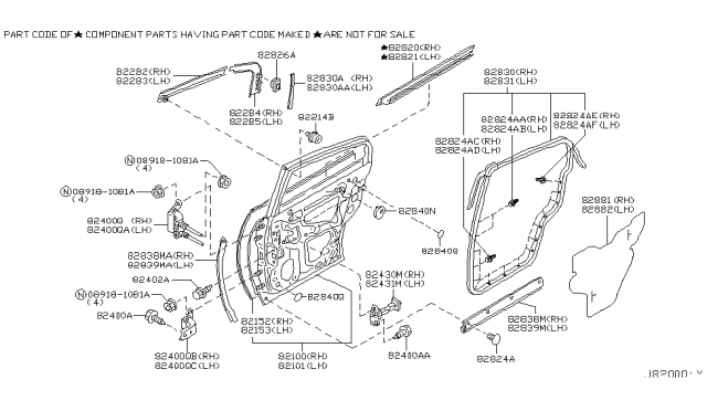 2007 Infiniti G35 Rear Door Panel & Fitting Diagram