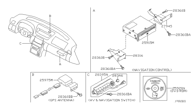 2004 Infiniti G35 Switch Assembly - Av & Navigation Diagram for 28395-AM820