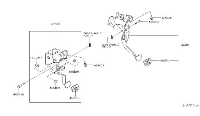 2007 Infiniti G35 Pedal Assy-Clutch W/Bracket Diagram for 46503-AC70B