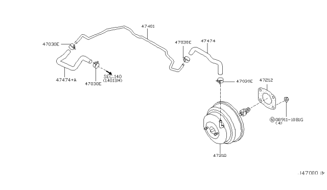 2005 Infiniti G35 Booster Assy-Brake Diagram for 47210-AC700