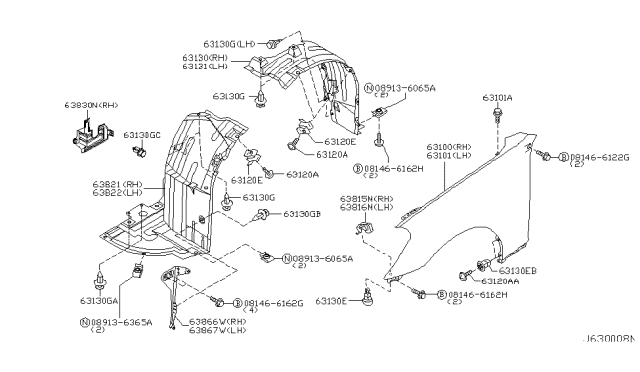 2005 Infiniti G35 Coupe Front Fender & Fitting Diagram 2