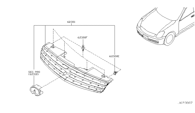 2004 Infiniti G35 Front Grille Diagram 3