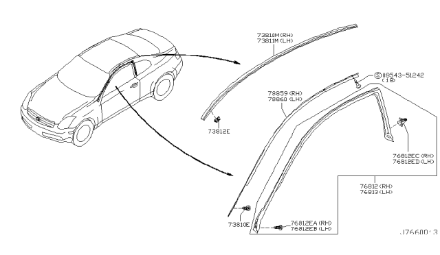 2007 Infiniti G35 Moulding-Roof Drip,RH Diagram for 73854-AM800