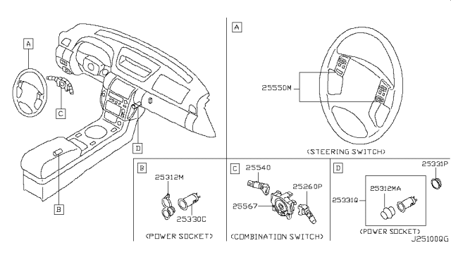 2005 Infiniti G35 Combination Switch Body Diagram for B5567-CM31A