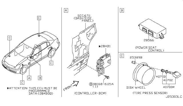 2003 Infiniti G35 Body Control Module Controller Assembly Diagram for 284B1-AM800