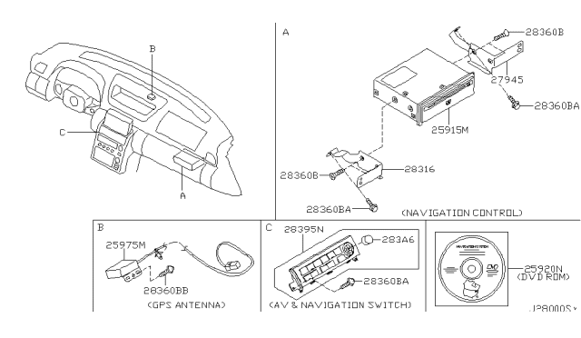 2006 Infiniti G35 Knob-Switch,Navigation & Av Diagram for 283A6-AC704