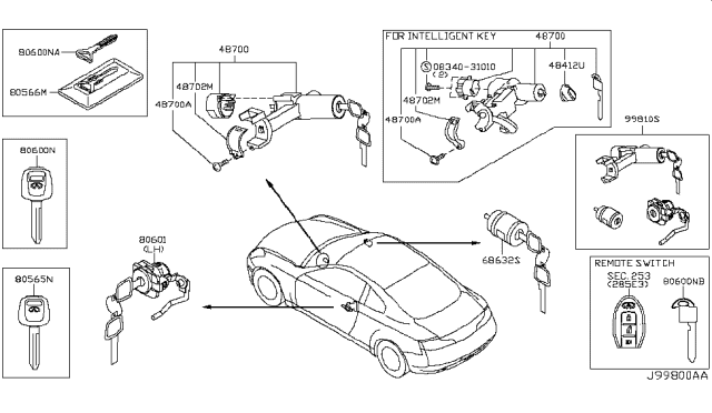 2007 Infiniti G35 Coupe Key Set & Blank Key Diagram 1