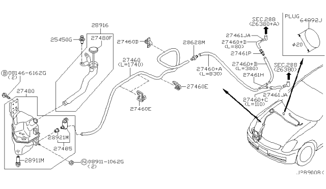 2003 Infiniti G35 Windshield Washer Tank Assembly Diagram for 28910-AM600