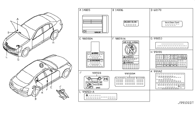 2007 Infiniti G35 Coupe Caution Plate & Label Diagram 2