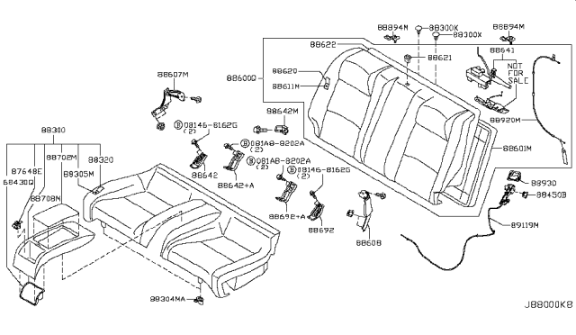 2005 Infiniti G35 Rear Seat Armerst Lid Assembly Diagram for 88702-AM400