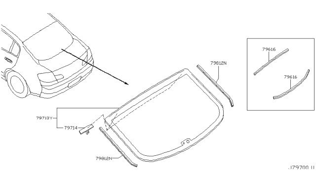 2004 Infiniti G35 MOULDING - Back Window, Side Diagram for 79762-AL500