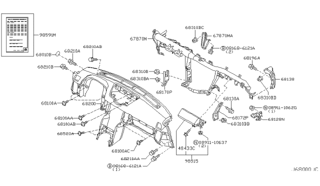 2004 Infiniti G35 Coupe Instrument Panel,Pad & Cluster Lid Diagram 1