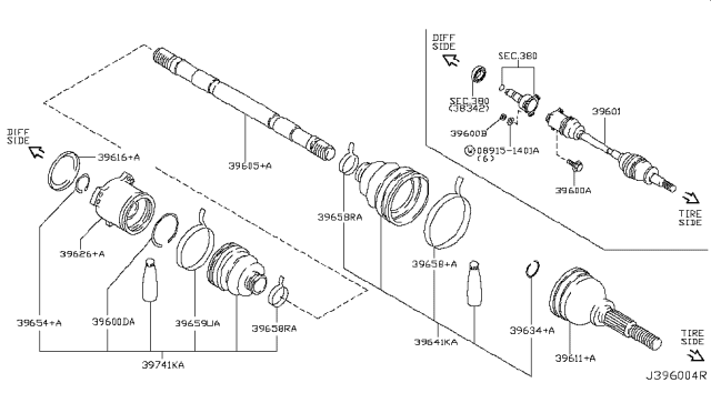 2003 Infiniti G35 Shaft Assembly-Rear Drive,L Diagram for 39601-AM600