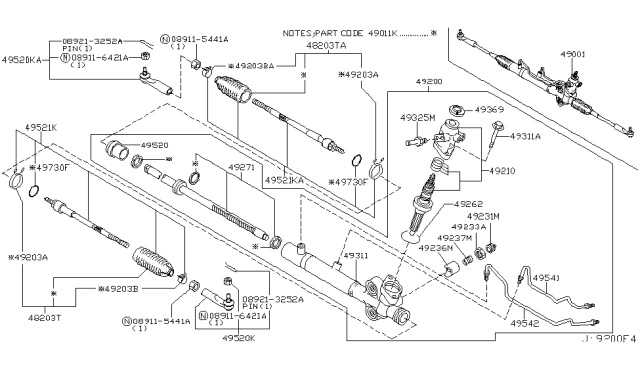 2005 Infiniti G35 Power Steering Gear & Linkage Assembly Diagram for 49001-AC80A