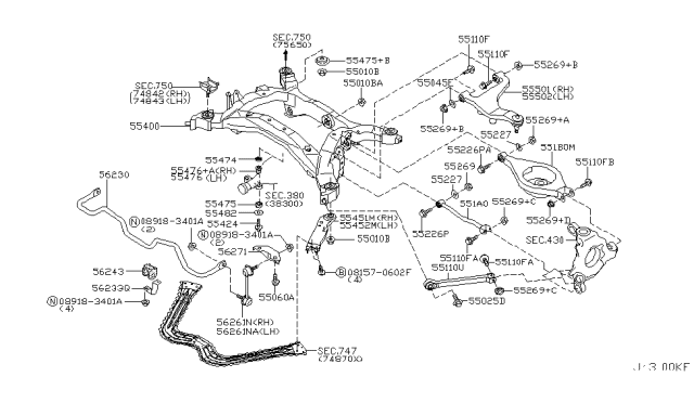 2003 Infiniti G35 Member Complete-Rear Suspension Diagram for 55400-CD011