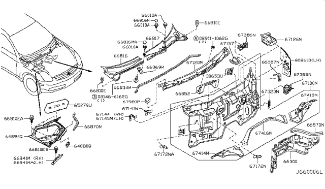 2006 Infiniti G35 Cowl Top & Fitting Diagram 1