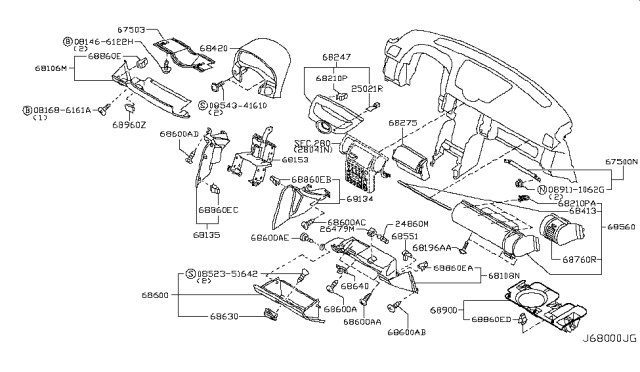 2004 Infiniti G35 Coupe Instrument Panel,Pad & Cluster Lid Diagram 4
