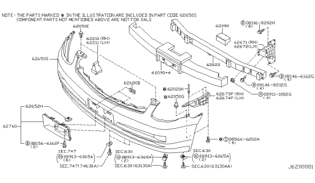 2003 Infiniti G35 Bracket - Licence Plate Diagram for 96212-AM613