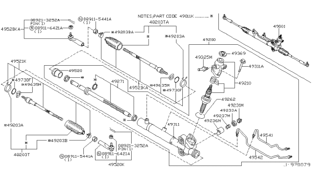 2003 Infiniti G35 Power Steering Rack Assembly Diagram for 49271-AM600