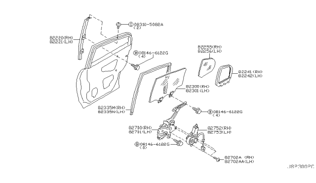 2007 Infiniti G35 Rear Door Window Regulator Assembly, Left Diagram for 82721-CM30A