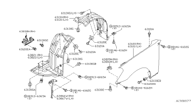 2003 Infiniti G35 Clip-Trim Diagram for 24201-AA100