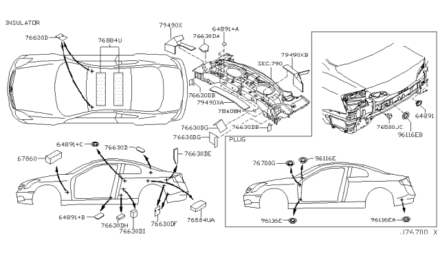 2004 Infiniti G35 INSULATOR-Rear Pillar,Inner Diagram for 76884-10Y70