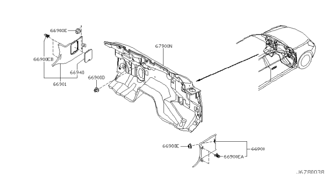 2003 Infiniti G35 Dash Trimming & Fitting Diagram