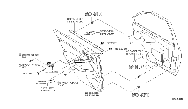 2005 Infiniti G35 FINISHER Assembly-Rear Door,L Diagram for 82901-AM601