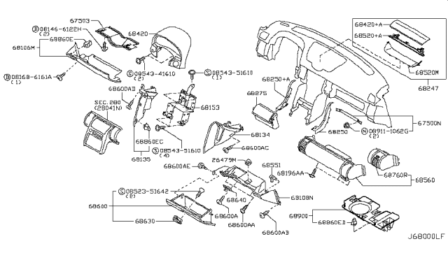 2006 Infiniti G35 Box Glove Diagram for 68500-AM60A