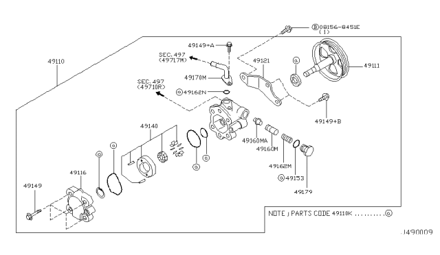 2004 Infiniti G35 Bolt-Bracket,Power Steering Pump Diagram for 49149-AL502