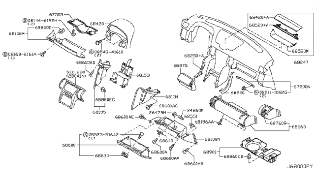 2007 Infiniti G35 Bracket-Radio Mounting,R Diagram for 28038-AC70C