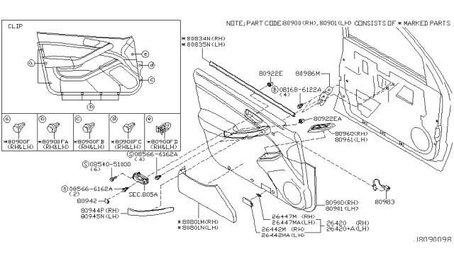 2006 Infiniti G35 Front Door Trimming Diagram 2