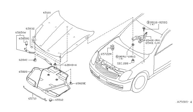 2004 Infiniti G35 Coupe Hood Panel,Hinge & Fitting Diagram 2