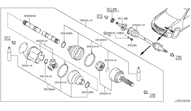 2006 Infiniti G35 Joint Assy-Outer Diagram for 39211-AL860
