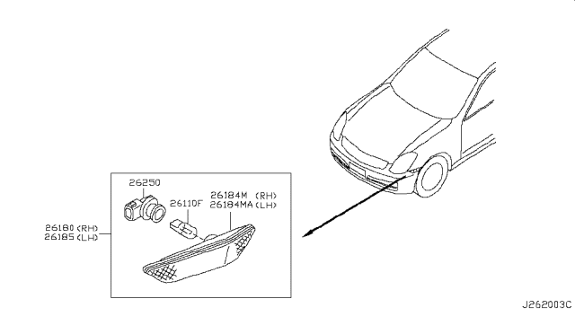 2004 Infiniti G35 Body Assembly-Front Side Marker Diagram for 26184-AM800