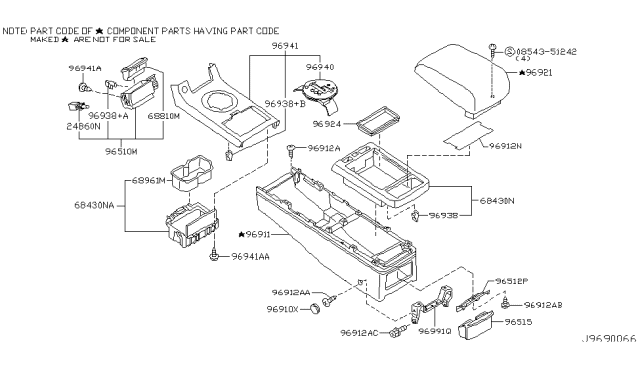 2004 Infiniti G35 Cup Holder Assembly Diagram for 969A1-AL800