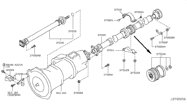 2006 Infiniti G35 Shaft Assembly-Rear PROPELLER Diagram for 37300-AC70B