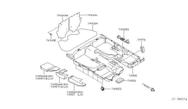 2004 Infiniti G35 Spacer-Front Floor Diagram for 74976-AM600