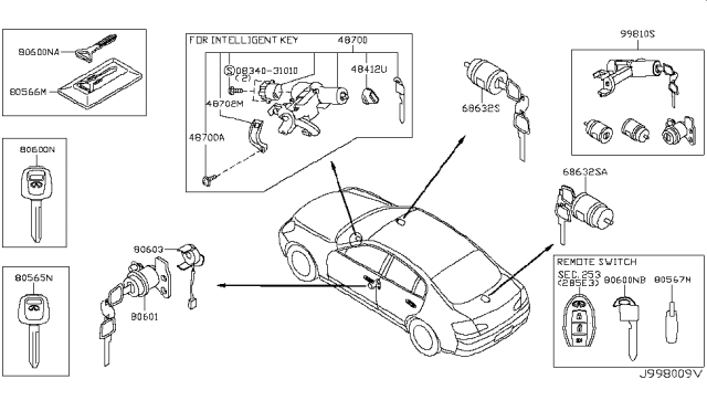 2005 Infiniti G35 Key Set Diagram for 99810-AC700