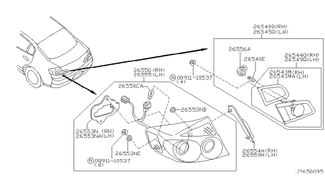 2004 Infiniti G35 Lamp Assembly-Back Up,R Diagram for 26540-AC500