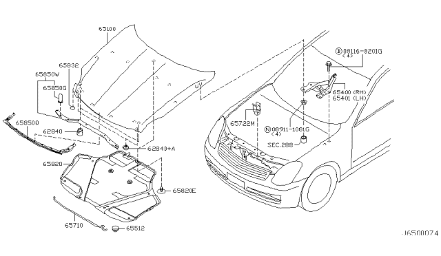 2004 Infiniti G35 Coupe Hood Panel,Hinge & Fitting Diagram 3